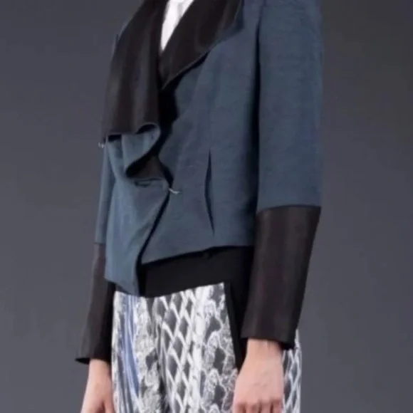 795$ HELMUT LANG Perma COMB DUSTY Sapphire JACQUARD Jacket GOAT LEATHER - Picture 3 of 16